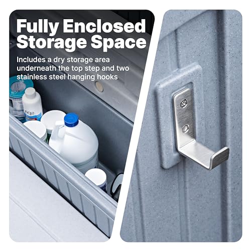 Hot Tub Storage Steps with Handrails, 2-Step Stool, Waterproof, Gray K51984