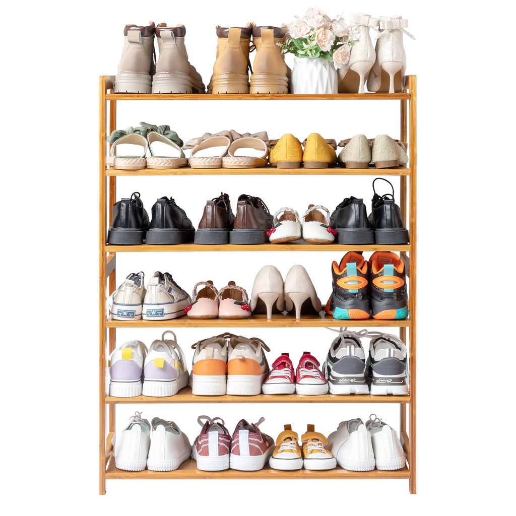 Bamboo Shoe Storage Rack 6-Tier, Holds 18-24 Pairs E417279