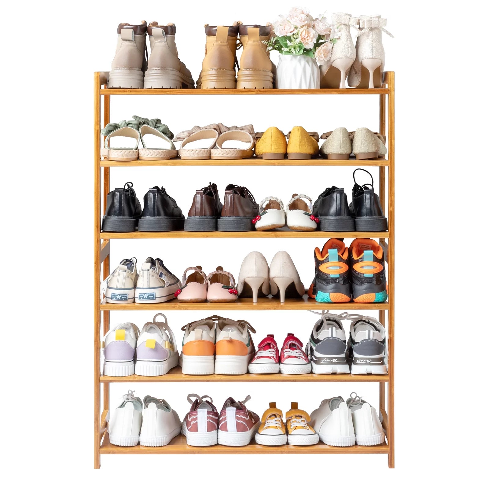 Bamboo Shoe Storage Rack 6-Tier, Holds 18-24 Pairs E417279