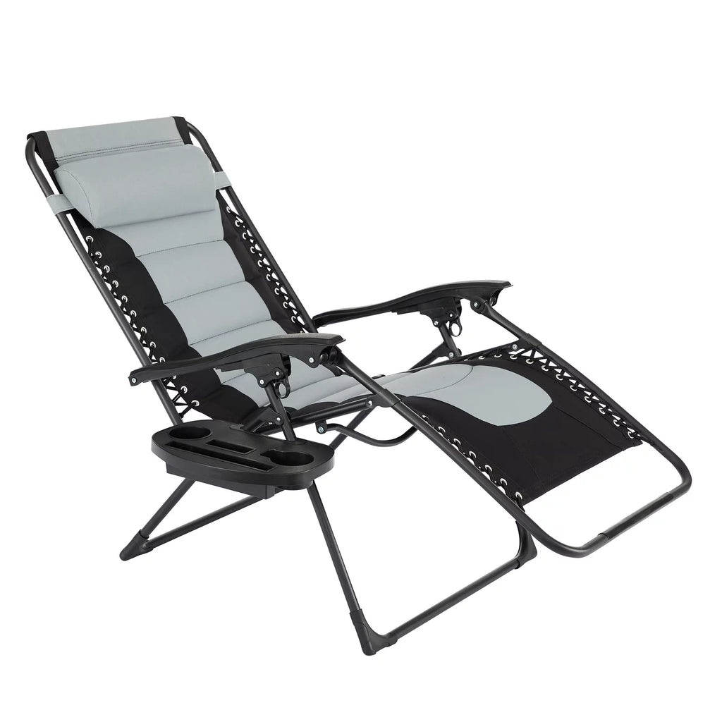 Oversized Padded Folding Lounge Chair for Outdoor Patio, Gray V21949