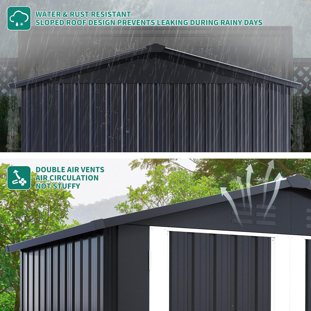 Outdoor Metal Storage Shed 6x4 ft with Lockable Doors W499033