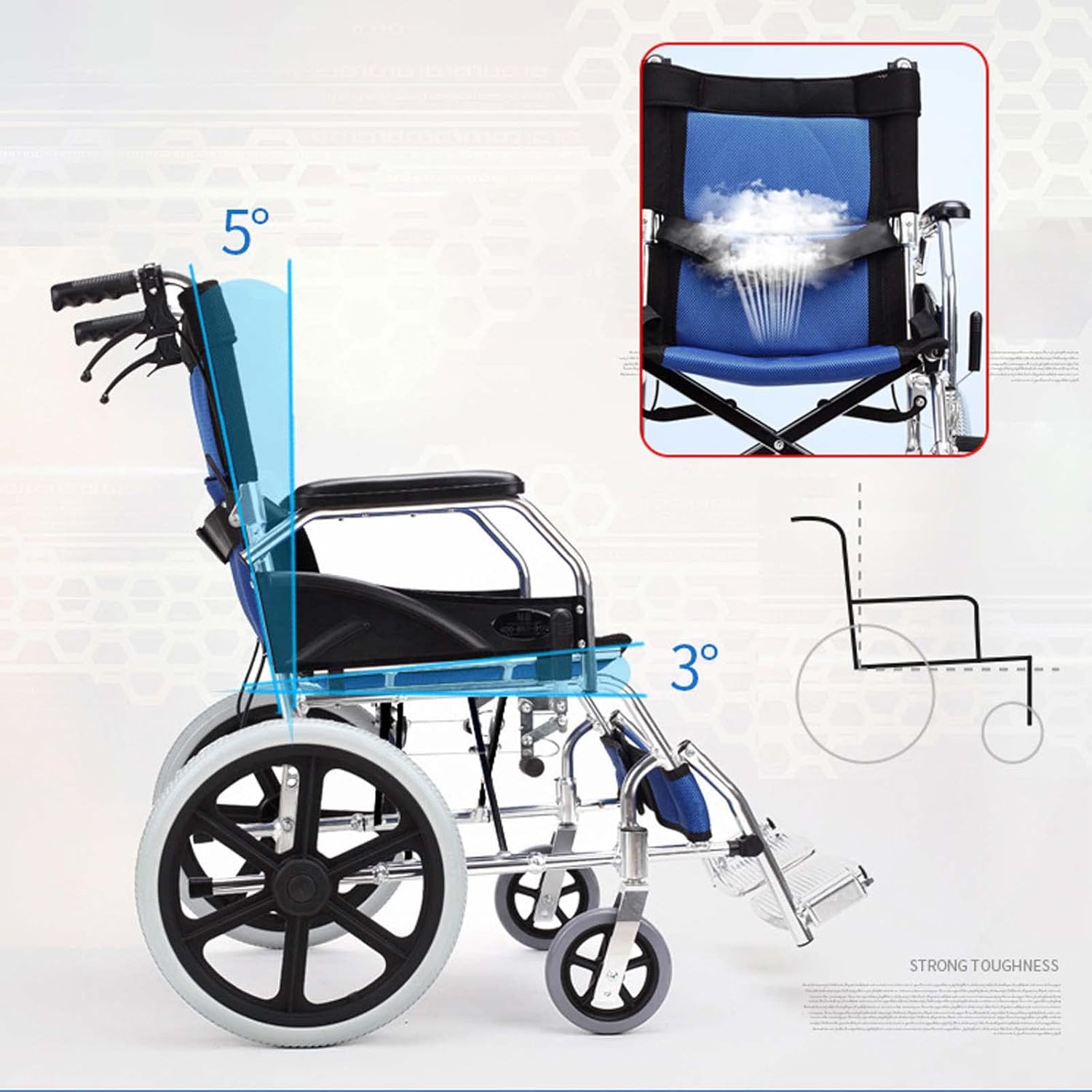 Lightweight Folding Transport Wheelchair with Handbrakes and Swing-Away Footrest W11137