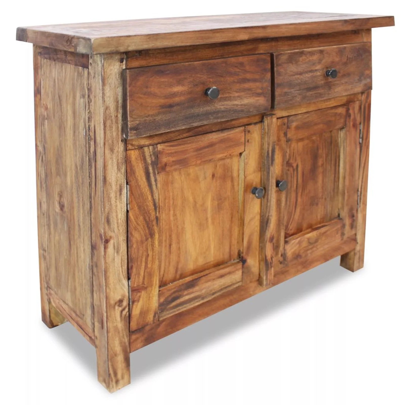Dcenta Handmade Sideboard Storage 2 Drawers Cabinet with Shelf 2 Doors Entry Way Vintage Solid Reclaimed Wood Home Decor 29.5"x11.8"x25.6"