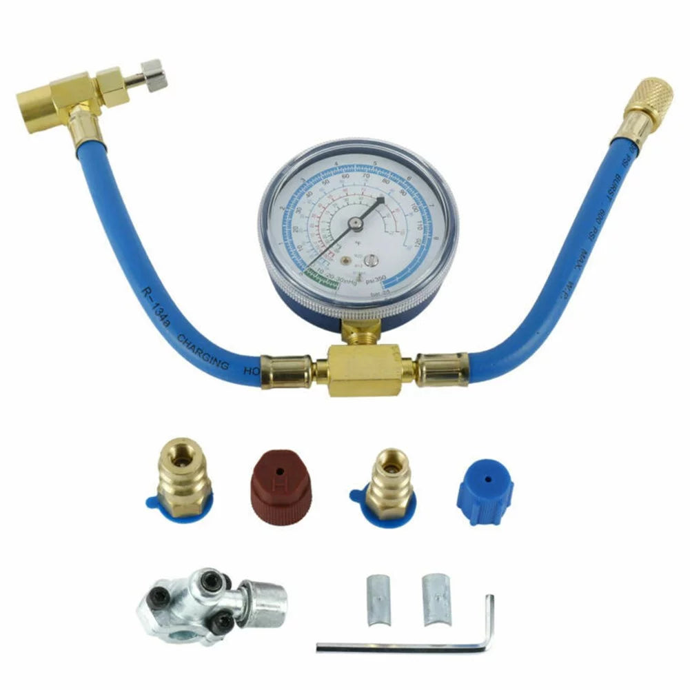 Yuri R134A Charging Hose to Refrigerator with Gauge, AC Recharge Hose Kit