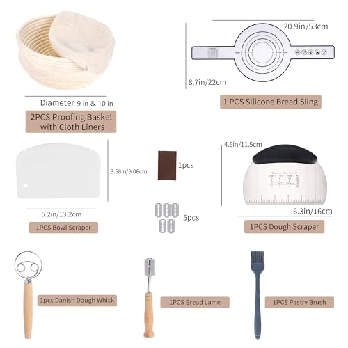 Bread Proofing Basket Kit with Linen Liner, Dough Whisk & Scraper C47129