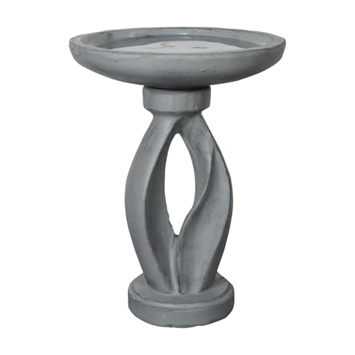 Wood-Look Concrete Bird Bath with Decorative Faux Bird A9133