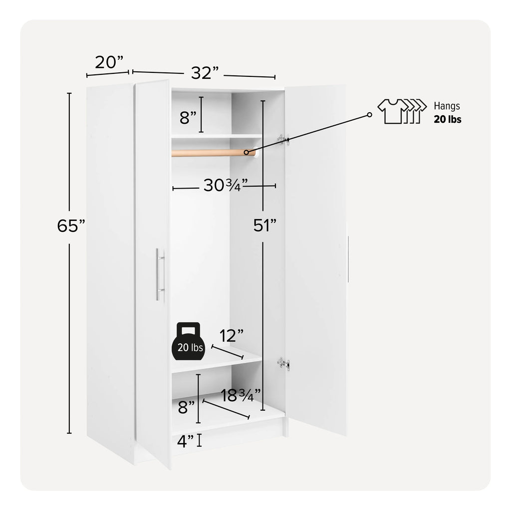 White Wardrobe Closet with Hanging Rail V36133