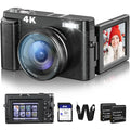 4K Digital Camera for Photography and Video, 48MP Vlogging Camera with SD Card Autofocus Anti-Shake, 3'' 180° Flip Screen Digital Camera with Flash 16X Zoom, Compact Camera for Travel (2 Batteries)