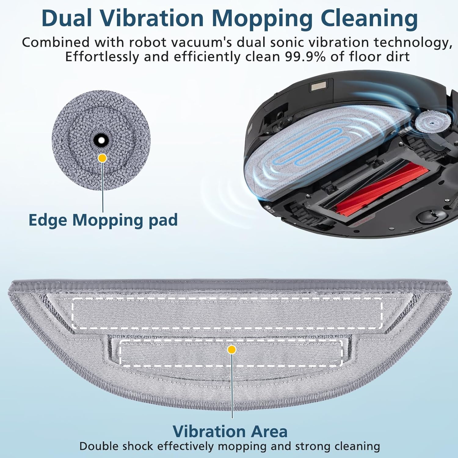6 Pack Mop Pads for Robot Vacuum Cleaner, Microfiber Cloths with Edge Pad Replacement Y8067