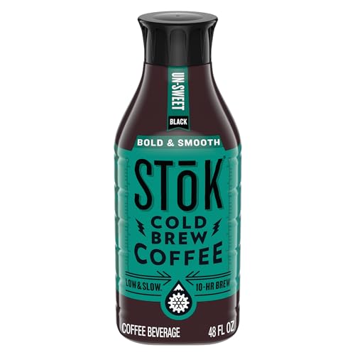 SToK Cold Brew Coffee, Arabica-Based Blend, Medium Roast Brewed Low and Slow, Unsweetened, Black Coffee, 48 FL OZ Bottle