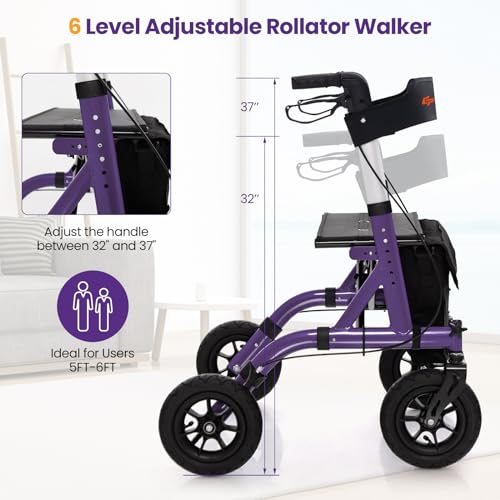 Rollator Walker for Seniors with Seat, Foldable, All Terrain Pneumatic Wheels S236935