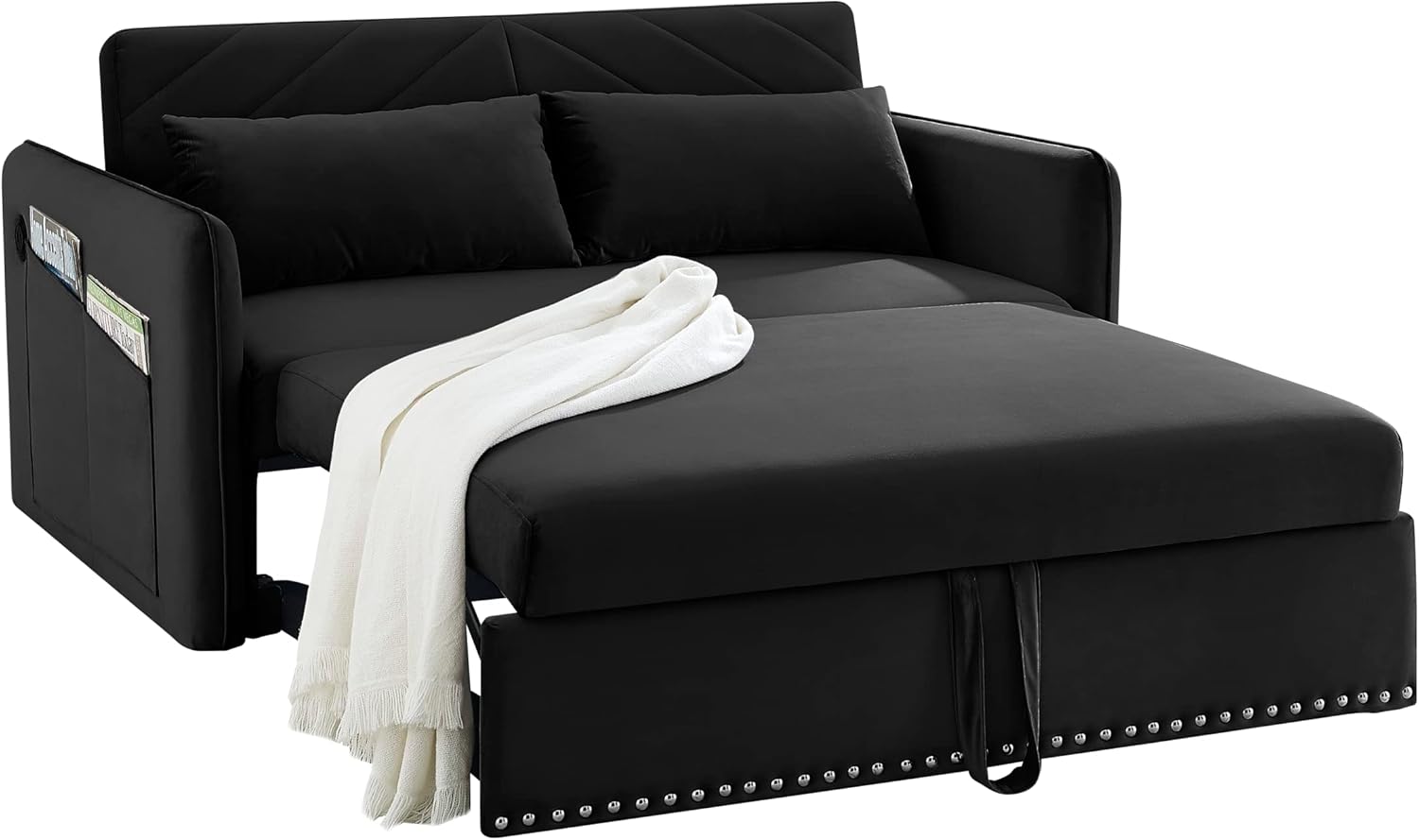 Convertible 3-in-1 Velvet Loveseat Sleeper Sofa with Pull Out Bed S614674