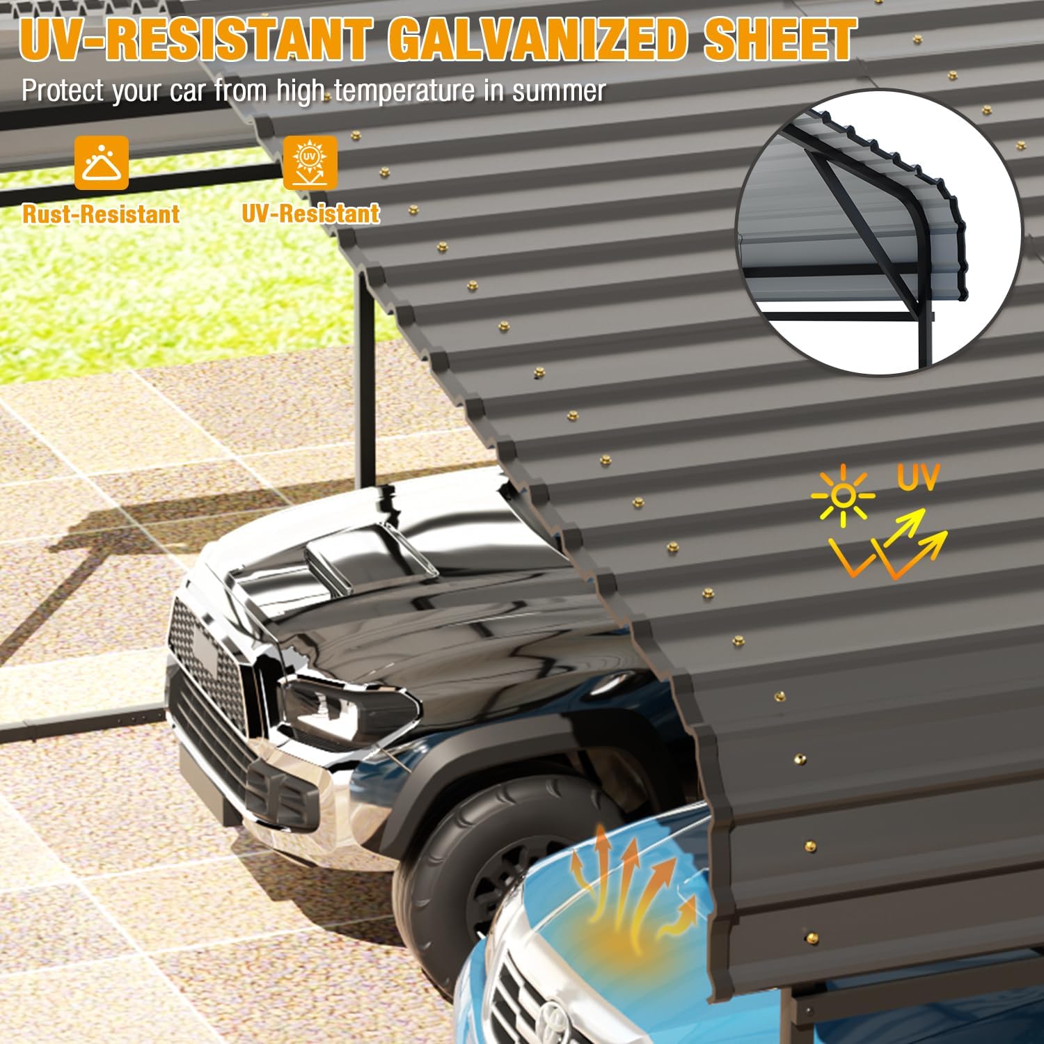 20' x 20' Metal Carport with Galvanized Steel Roof for SUV, Truck and Boats M531
