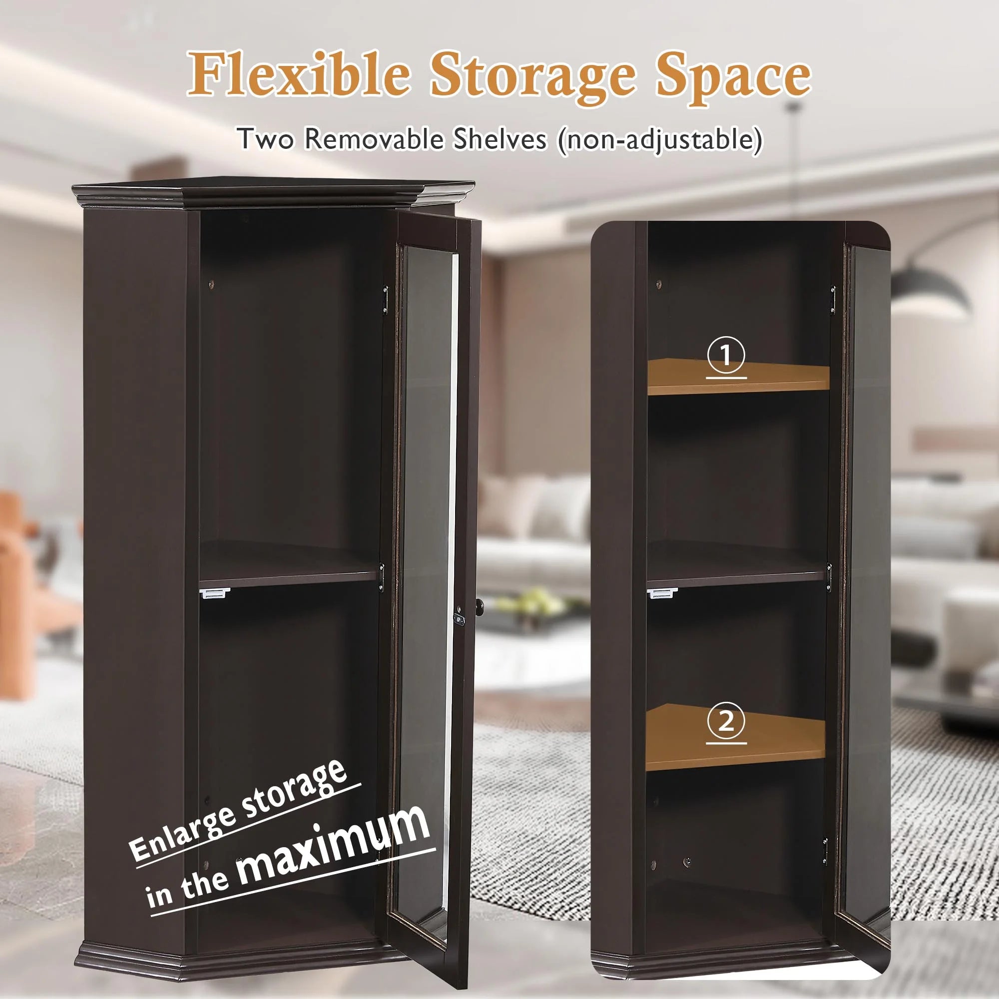 Corner Bathroom Cabinet with Glass Door, MDF Painted Finish Q939