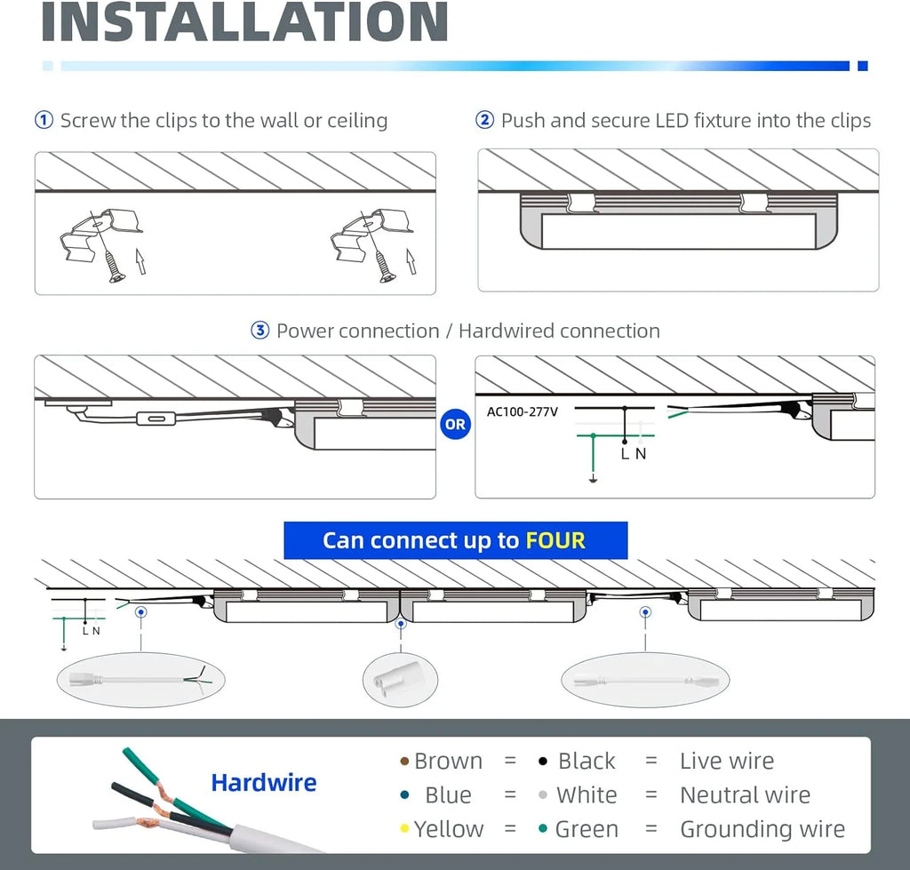 8FT LED Shop Light, 72W 9000LM 5000K, Linkable, 4 Pack D127