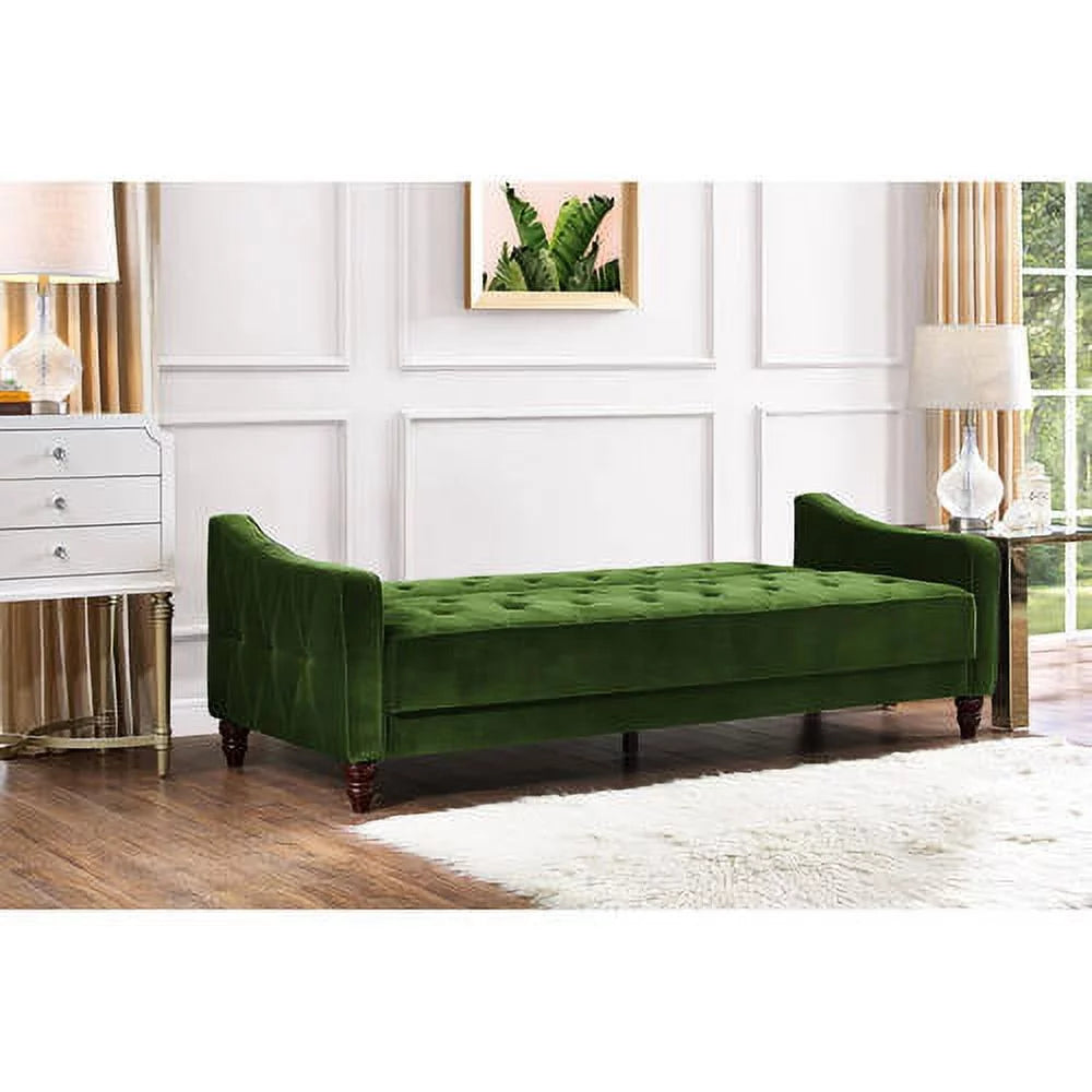 Vintage Tufted Sofa Sleeper, Green Velvet V44404