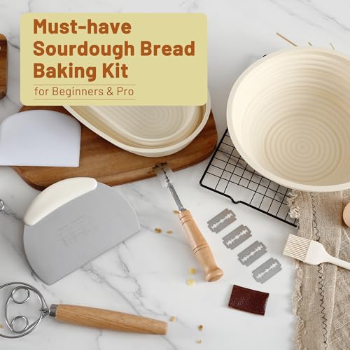 Sourdough Bread Proofing Basket Set with Linen Liner, 9.5 Inch Round and 10.5 Inch Oval X97259