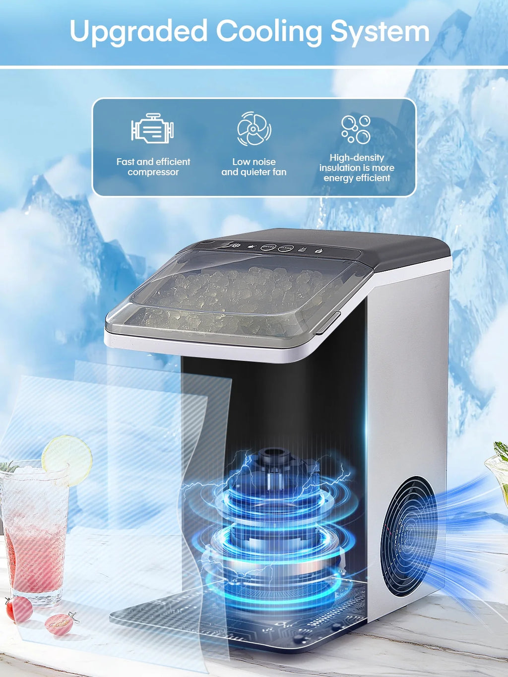 Nugget Ice Maker Countertop, Self-Cleaning, Portable with Ice Scoop and Basket H708792