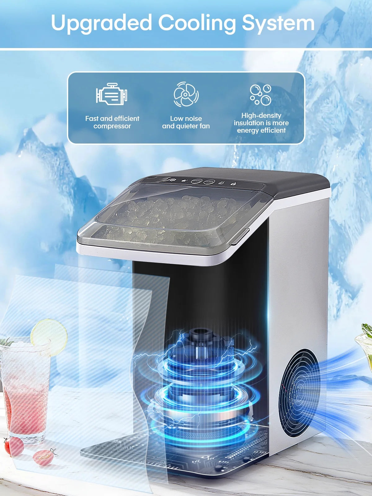 Nugget Ice Maker Countertop, Self-Cleaning, Portable with Ice Scoop and Basket H708792