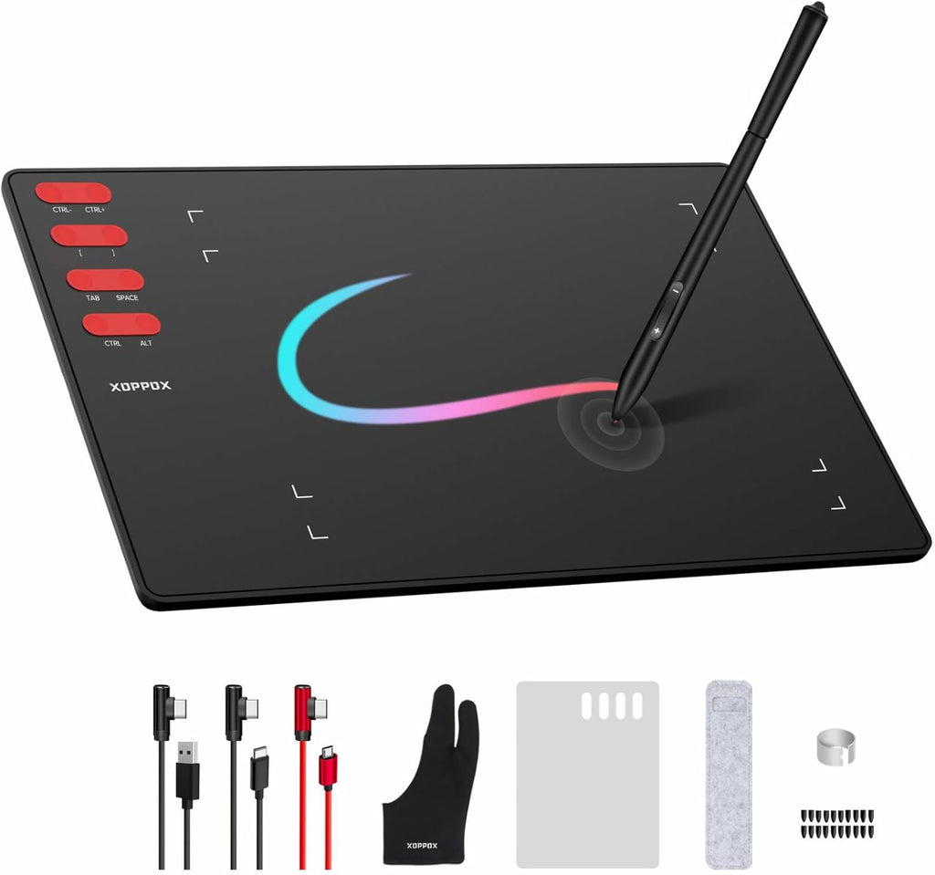 XOPPOX Graphics Drawing Tablet with 8 x 6 Inch Active Area, 8192 Level Battery-F r e e Pen and 8 Express Keys Compatible for Mac/Windows/Android OS