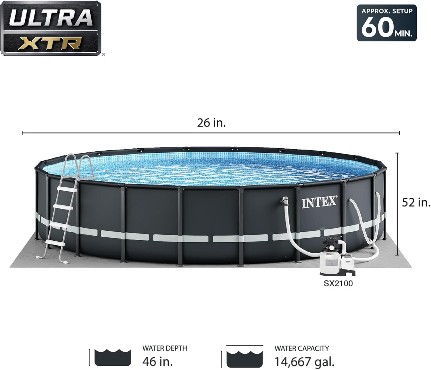 Above Ground Swimming Pool Set with Sand Filter Pump, 26 ft x 52 in S663357