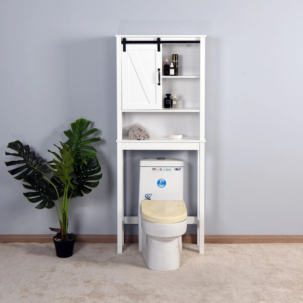Over-the-Toilet Storage Cabinet with Adjustable Shelves and Barn Door K2863