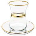 Vikko Turkish Tea Glasses & Saucers, 4 Oz Authentic Turkish Tea Cups,Set of 6 Clear Glass Tea Cups And Saucers, Gold Accented Turkish Tea Cup Set, 6 Cups and 6 Plates