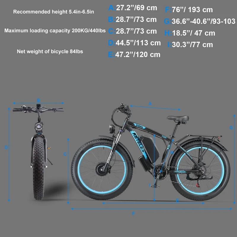 Electric Bike for Adults 2000W 48V 23AH Removable Battery 26" Fat Tire H8704