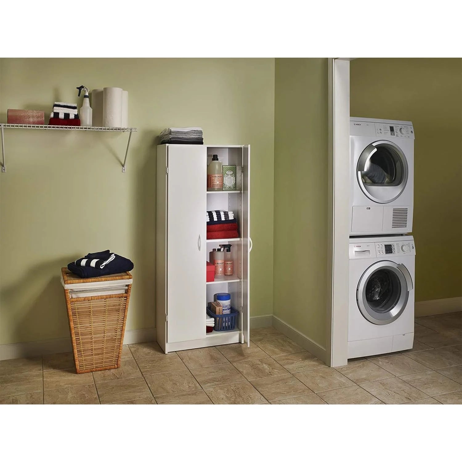 Pantry Cabinet with 2 Doors and Adjustable Shelves, White Q526