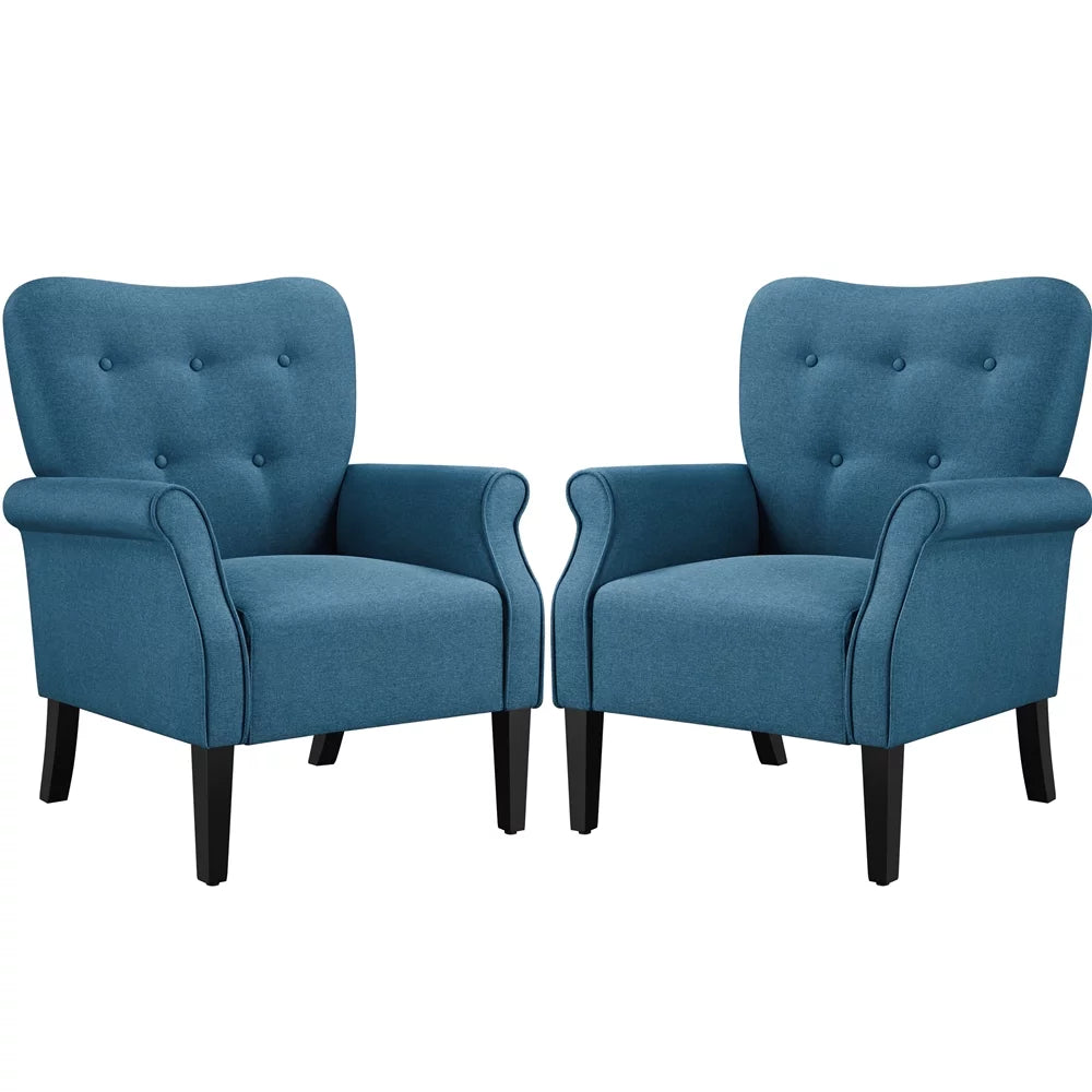 Navy Blue Upholstered Accent Chair with Wooden Legs J54515