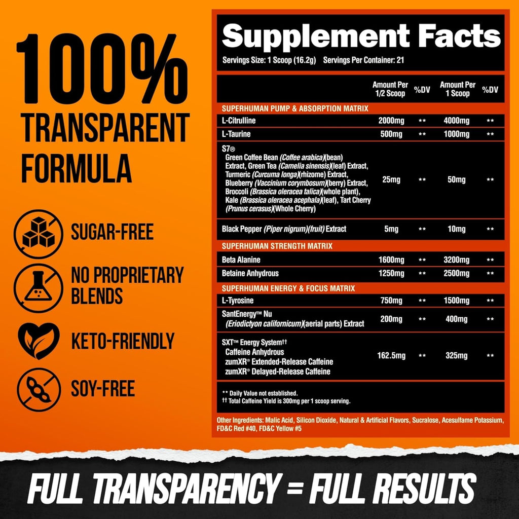 Pre Workout Powder with Beta Alanine, L-Taurine & Caffeine for Energy and Focus T8416