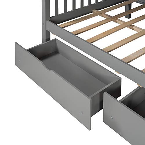 Twin Over Twin/Full Bunk Bed with Trundle and Drawers, Solid Wood Staircase, White C353971