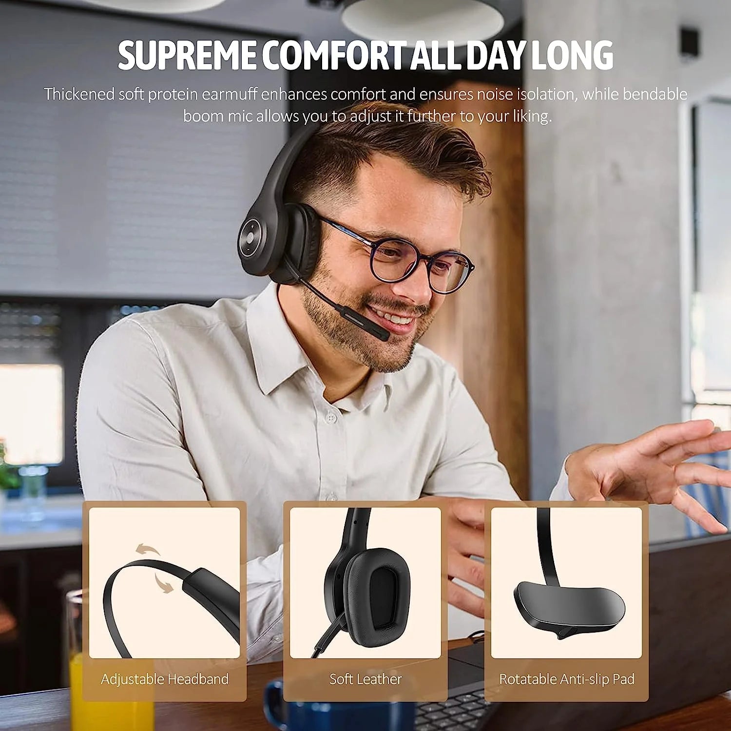 Wireless Bluetooth Headset with Noise Cancelling Microphone for Truck Drivers D96286