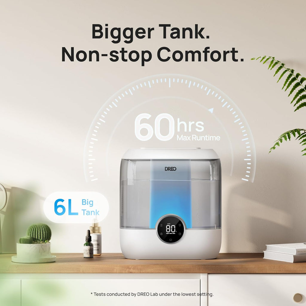 6L Ultrasonic Cool Mist Humidifier for Bedroom, 60 Hour Runtime, Gray B71797