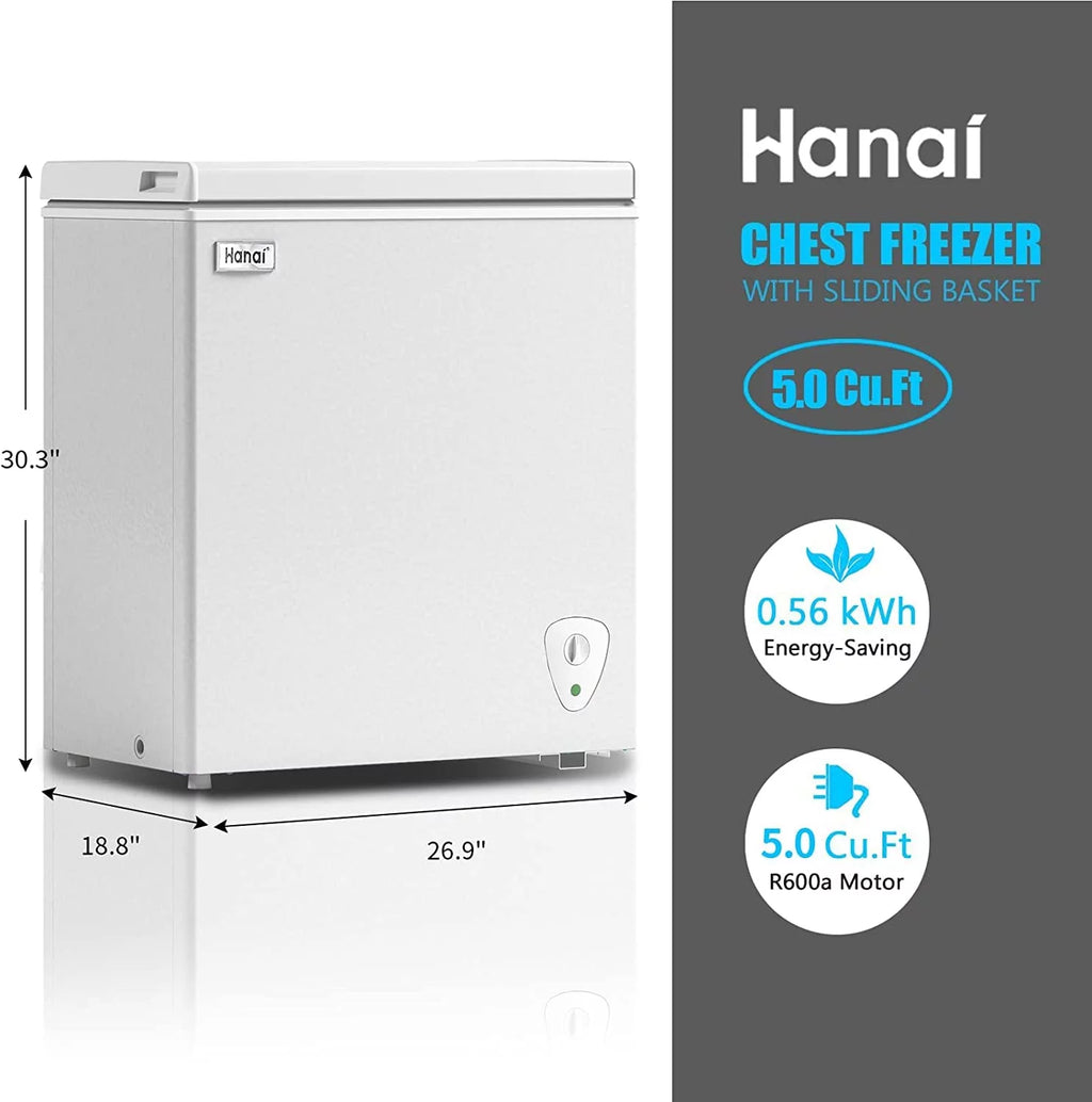 Compact Chest Freezer with Top Open Door and Removable Basket R7666