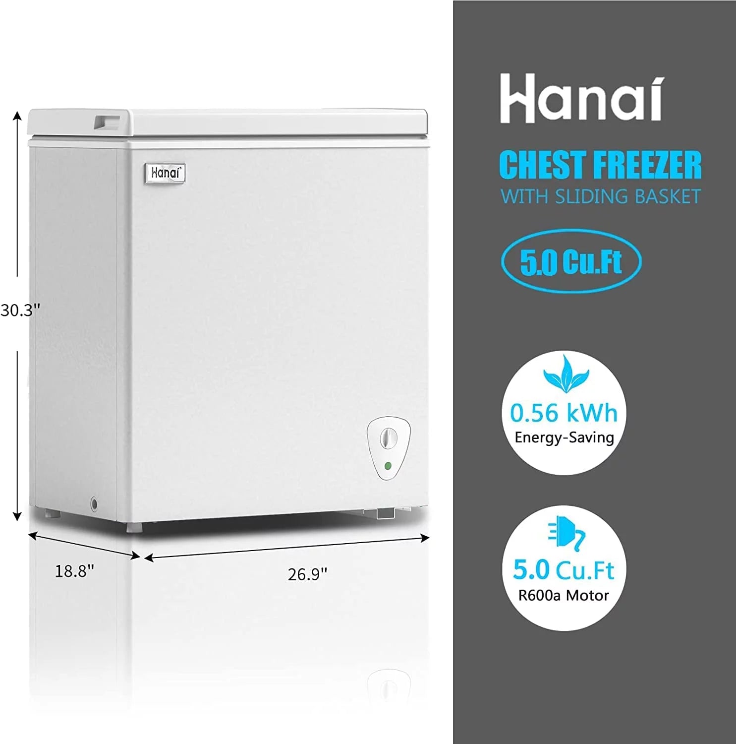 Compact Chest Freezer with Top Open Door and Removable Basket R7666