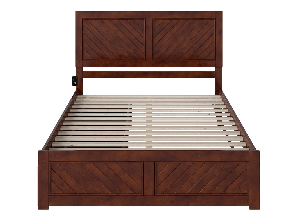 Walnut Solid Wood Platform Bed with Storage Drawers, Queen R138