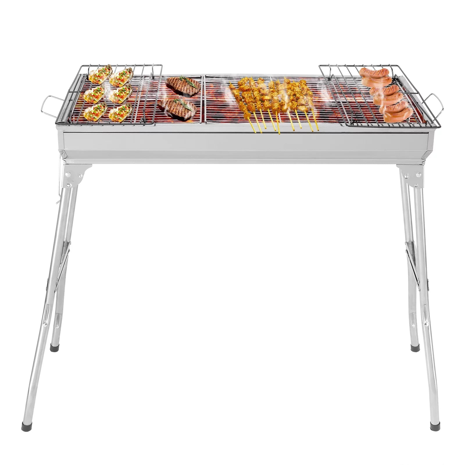 Outdoor Barbecue Portable Charcoal Grill, Stainless Steel, Foldable Y414362