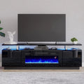 Amerlife Fireplace TV Stand with 36" Fireplace, 70" Modern High Gloss Entertainment Center LED Lights, 2 Tier TV Console Cabinet for TVs Up to 80", Black