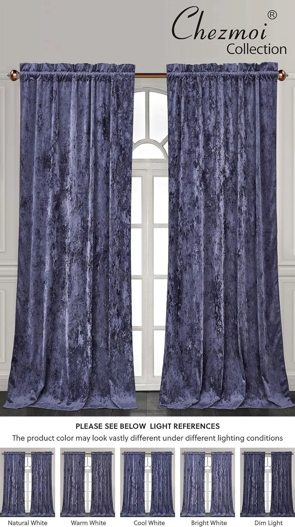 Purple Crushed Velvet Curtains 2 Panel Set, Room Darkening Rod Pocket Drapes 50" W x 84" L C83139