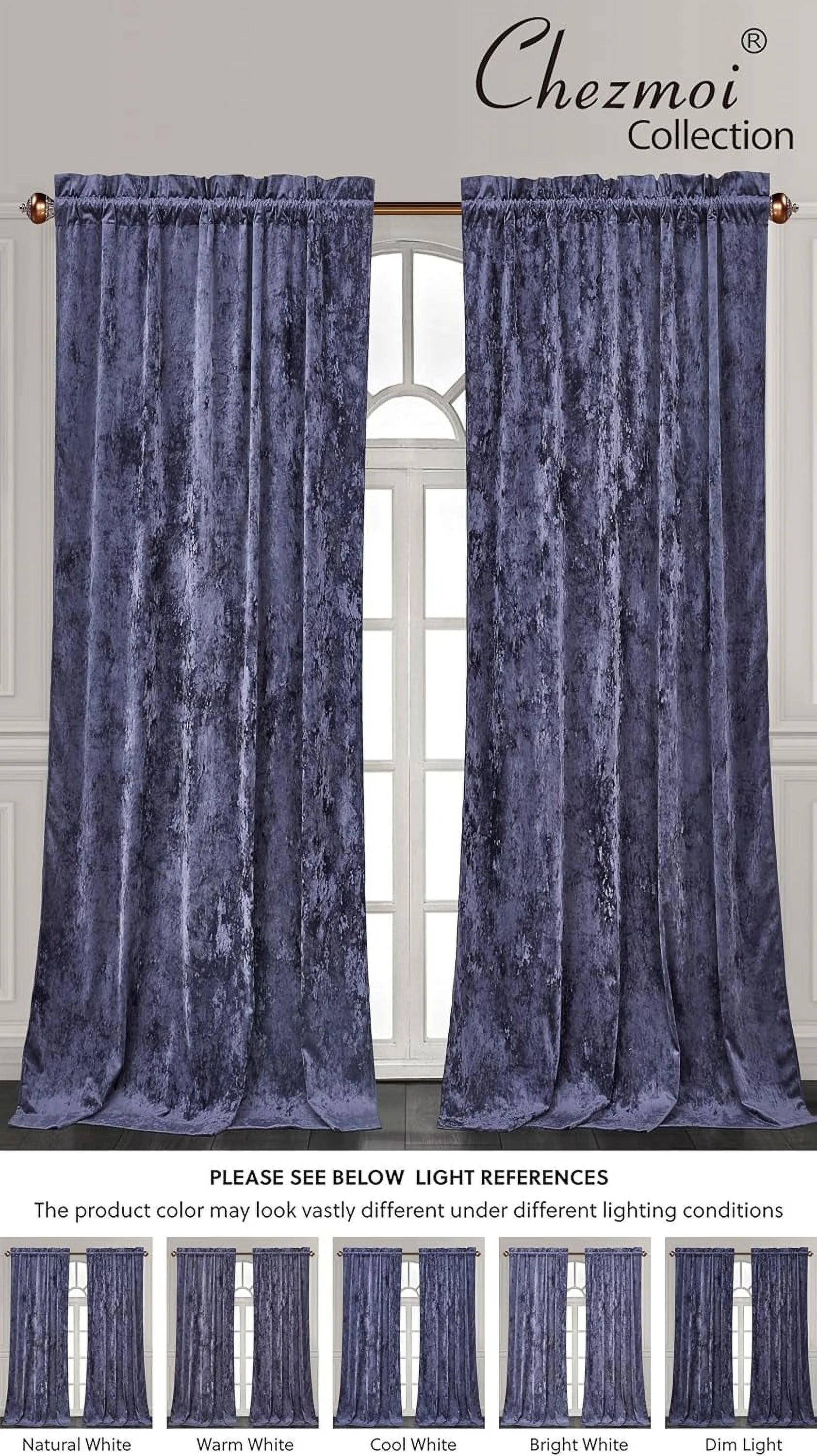 Purple Crushed Velvet Curtains 2 Panel Set, Room Darkening Rod Pocket Drapes 50" W x 84" L C83139