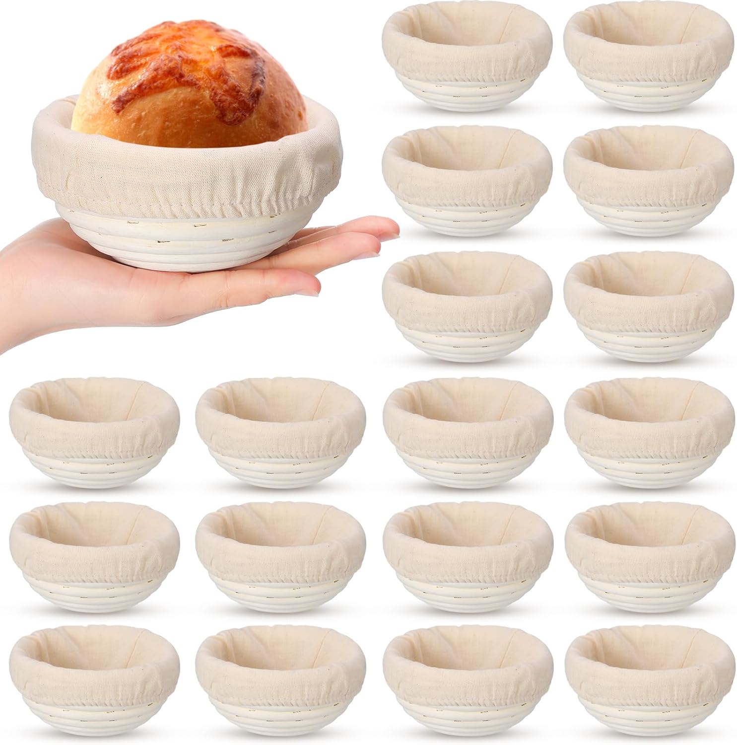 20 Pcs Bread Proofing Basket 5 Inch Banneton Round Dough Sourdough Basket Set Rattan Bakery Bread Baking Bowl with Linen Liner Bread Making Supplies for Baking Starter and Home Bakers