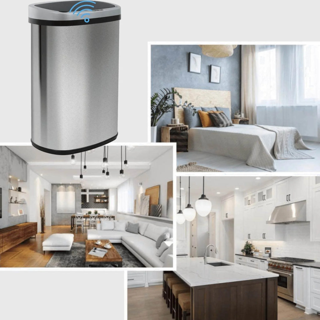 Kitchen Trash Can with Lid, 13 Gallon Automatic Stainless Steel Garbage Can with Motion Sensor, Silver O912
