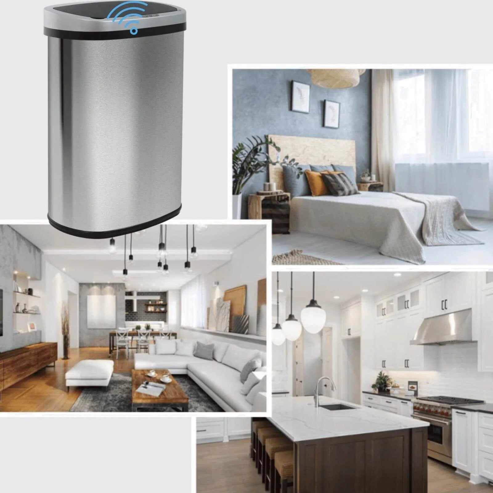 Kitchen Trash Can with Lid, 13 Gallon Automatic Stainless Steel Garbage Can with Motion Sensor, Silver O912