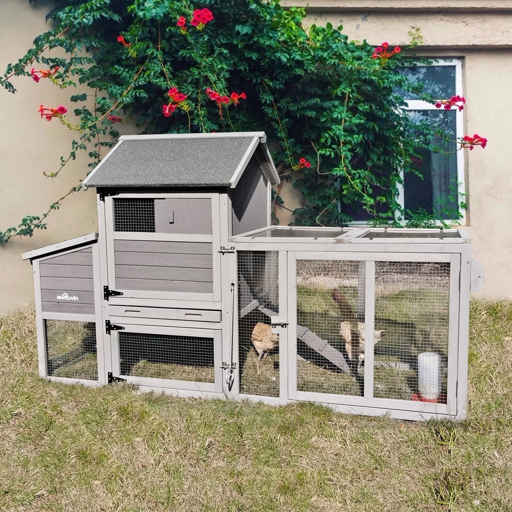Morgete 81" Wooden Chicken Coop with Wheels Large Hen House for 4 Chickens