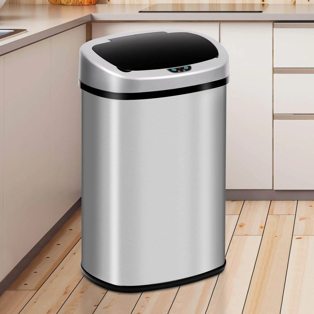 Kitchen Trash Can with Lid, 13 Gallon Automatic Stainless Steel Garbage Can with Motion Sensor, Silver O912