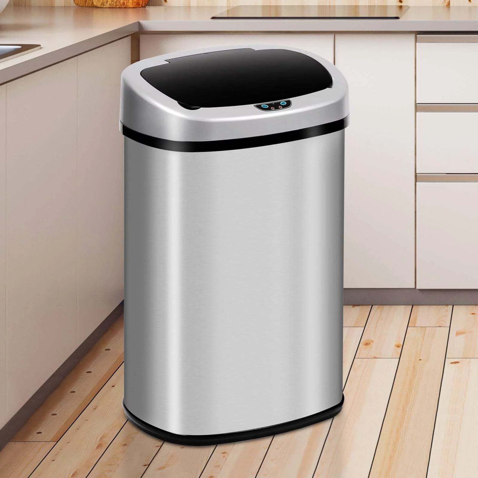 Kitchen Trash Can with Lid, 13 Gallon Automatic Stainless Steel Garbage Can with Motion Sensor, Silver O912