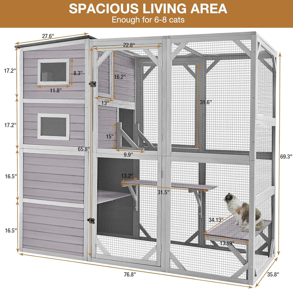 Outdoor Cat House with Run, 4-Tier Cat Cage Playpen F83073
