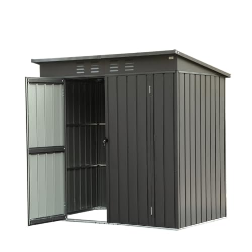 6FTx4FT Metal Storage Shed with Pent Roof,Outdoor Storage Shed with Double Lockable Doors,Waterproof Garden Tool House for Backyard Patio Lawn,6x4FT,White