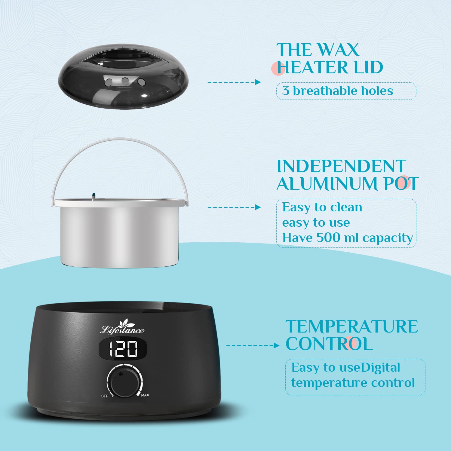 Wax Pot Warmer for Hair Removal, 500ml Digital Wax Heater with LCD F496